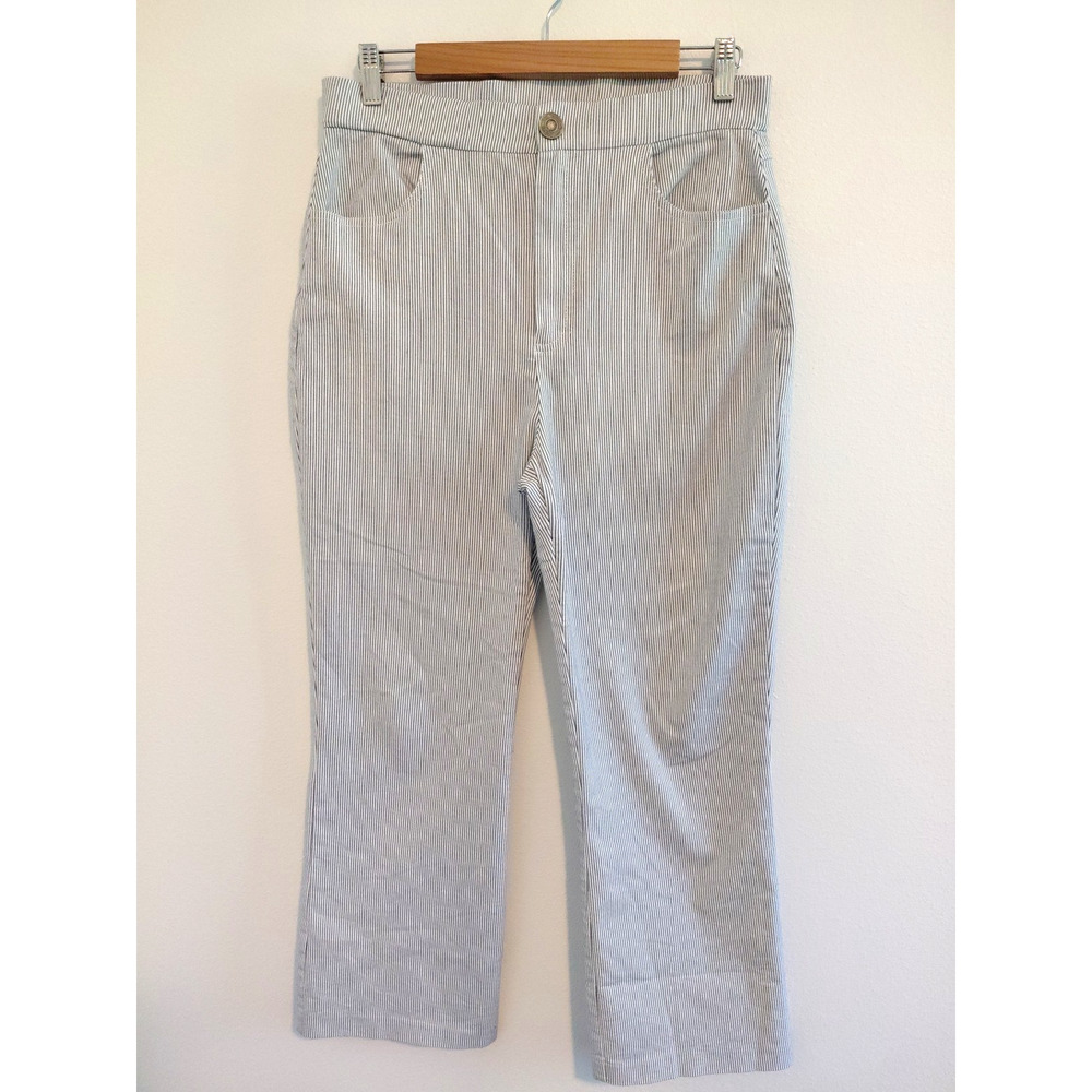 Free People Pants Womens LARGE Blue Stripe Coastal Straight Crop Stretch Coastal